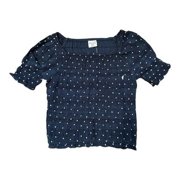 Abercrombie Kids Navy Mini White Polka Dots Short Sleeve Smocked Girls 11/12 NWT - Picture 1 of 5